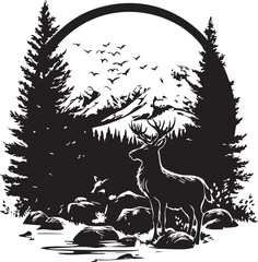  deer, animal, vector, silhouette, illustration, reindeer, christmas, nature, wild, mammal, forest, wildlife, antler, cartoon, stag, elk, winter, hunting, tree, head, design, horn, art, moose, drawing