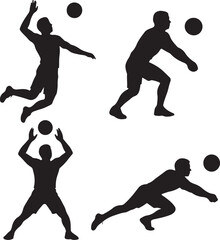 Poster - volleyball plying man various pose in silhouette vector 