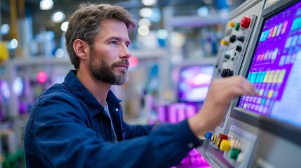 Poster - Skilled technician operates advanced machinery in a modern manufacturing facility during daytime