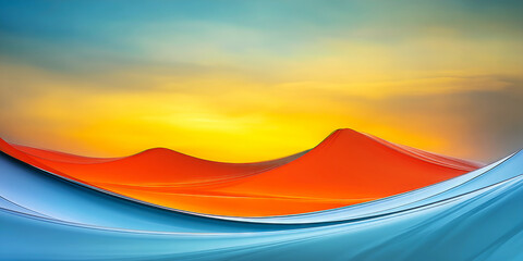 Fototapete - Abstract background showing smooth lines creating blue and orange colorful landscape at sunset