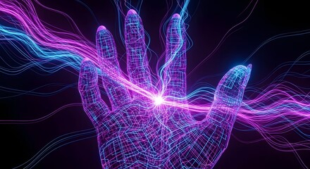 Poster - Abstract Digital Art Energy Flowing Through a Hand