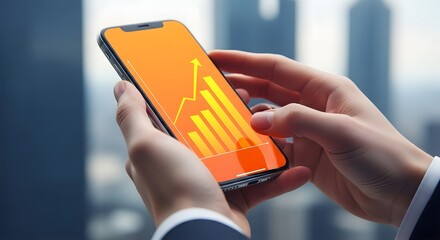 Poster - Mobile Phone Displaying Upward Trending Graph Business Growth and Success