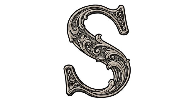 Ornate Letter S Illustration with Scrollwork and Decorative Flourishes
