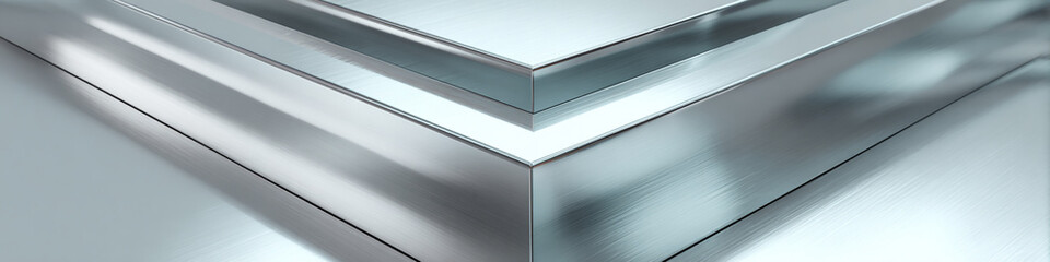 Poster - A close up view of a metallic corner with a shiny surface and a subtle gradient of light and shadow
