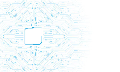 Leinwandbilder - Abstract blue circuit board technology connected lines electronics elements computer motherboard chip processor semiconductor digital on white background vector