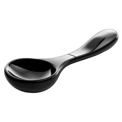 Poster - Sleek, glossy black spoon with curved handle on black