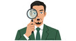© Sapphire - Surprised young caucasian male cartoon character examining with magnifying glass vector illustration