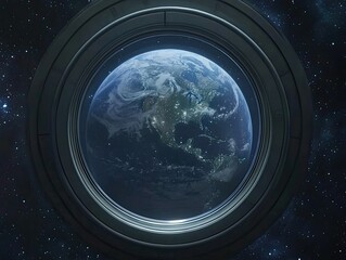 Wall Mural - Earth seen through spaceship porthole