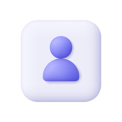 Poster - Person or user sign on square button. User profile, contact. Social network, communication and user interface concept. 3d vector icon. Cartoon minimal style.