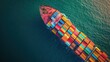 © MAGNIFIER - Container ship in import export and business logistic.By crane ,Trade Port , Shipping.cargo to harbor.Aerial view.Water transport.International.Shell Marine.Top view.