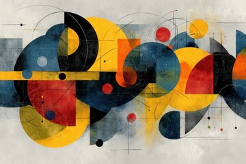 Poster - Abstract geometric artwork with vibrant circles and intersecting lines in primary colors