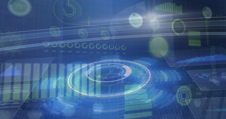 Poster - Image of data processing on blue digital screen