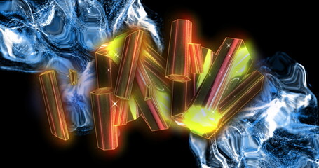 Poster - Image of yellow diamonds and waves on black background