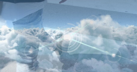 Poster - Image of clouds over businessman walking
