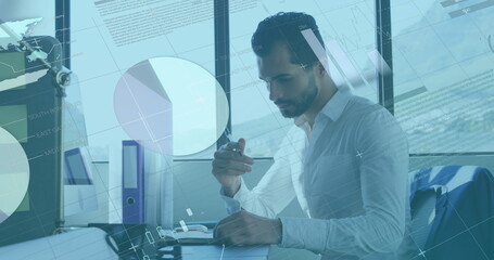 Poster - Image of financial data processing over businessman working in office