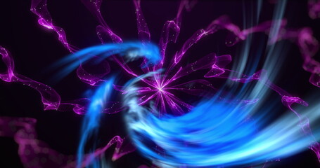 Poster - Image of spiral of blue light over purple smoke on black background