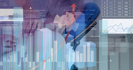 Poster - Image of data processing over businessman working in office