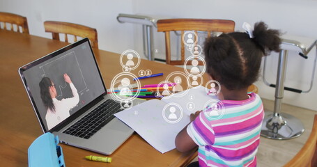 Poster - Image of afican american girl having online lessons on laptop