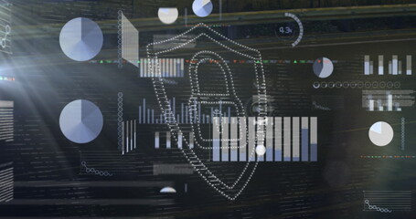 Poster - Image of financial data processing over construction site