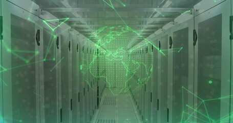 Poster - Image of data processing and globe over server room