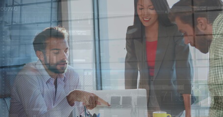 Poster - Image of financial data processing over business people in office