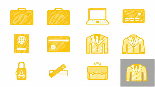 Business essentials set briefcase suitcase laptop id card luggage blazer clip art icons office style graphic