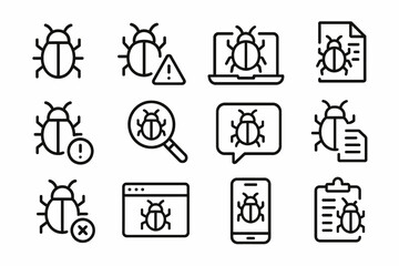 Bug icons collection: software development and debugging symbols