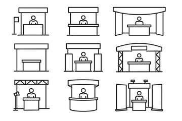 vector icons of various trade show booths and exhibition stands