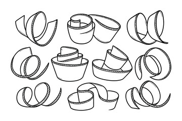 Poster - Detailed vector illustration of curled ribbon shapes for decoration and design in monochrome.