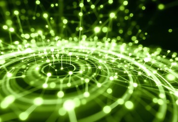 Fototapete - Abstract Green Energy Network Glowing Nodes and Connections