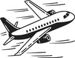 © inspiring  - Black and white airplane illustration in flight, fast jet travel concept