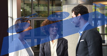 Poster - Image of data processing over diverse business people at office