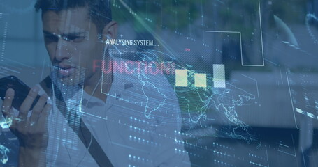 Poster - Image of data processing over man using smartphone
