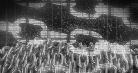 Poster - Image of digital block chains, connections with data processing and binary coding