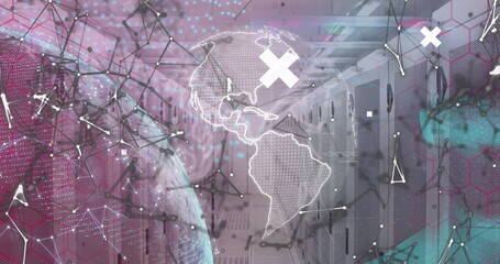 Poster - Image of globe, crosses and connections over servers
