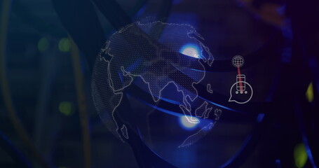 Poster - Image of globe and tech icons on navy background