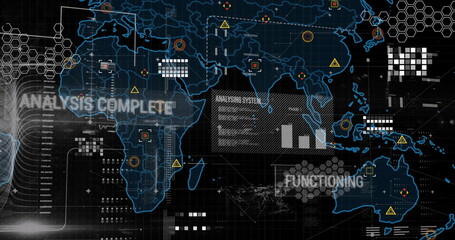 Poster - Image of data processing over world map on dark background