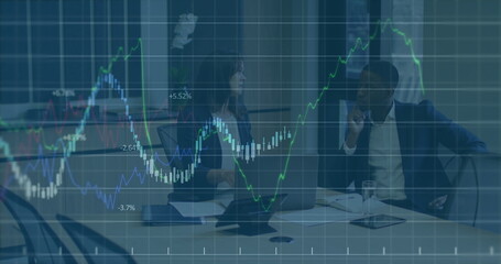 Poster - Image of graphs over diverse businesspeople in office