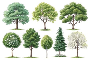 collection of watercolor illustrations various trees