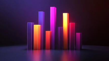 Poster - A modern D financial bar graph with interconnecting bars, symbolizing relationships between different financial indicators, rendered in a sophisticated color palette.