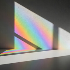 Fototapete - Prism Rainbow Spectrum Sunlight on White Wall - Geometric Light Play and Colorful Shadow