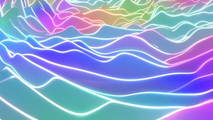 Poster - Abstract neon topographic landscape waves, dynamic glow lines and vibrant gradients background