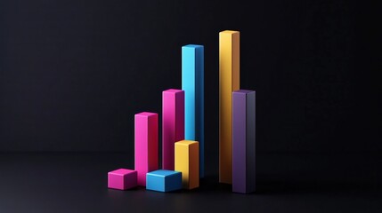 Aufkleber - Minimalist D bar chart with vibrant colors on a dark background, creating a professional, data-driven look with clean lines and shadows.