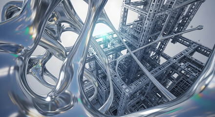 Poster - Abstract Metallic Intertwined Structures Reflecting Modern Technology And Innovation