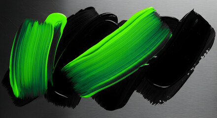 Poster - Abstract Strokes Of Dynamic Green And Intense Black Paint On Canvas