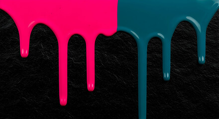 Poster - Dripping Neon Paint In Vibrant Pink And Teal On Textured Surface