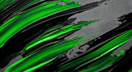 Poster - Abstract Strokes: Emerald Green and Onyx Black Brushstrokes on Textured Surface