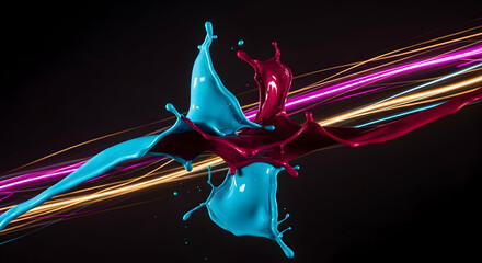 Poster - Abstract Dynamic Motion With Splashes Of Vibrant Color And Speeding Light