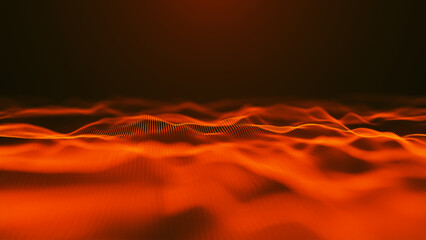 Aufkleber - Abstract digital wave pattern that features illuminated red dots on a dark background, creating depth. Weave effect. 3D vector.
