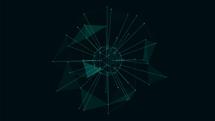 Poster - Polygonal colorful wireframe background with creative spherical object made of lines and dots. Vector